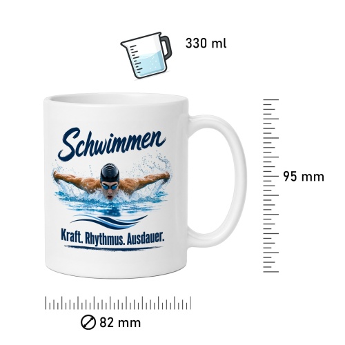 Tasse »Schwimmen – Kraft. Rhythmus. Ausdauer.«