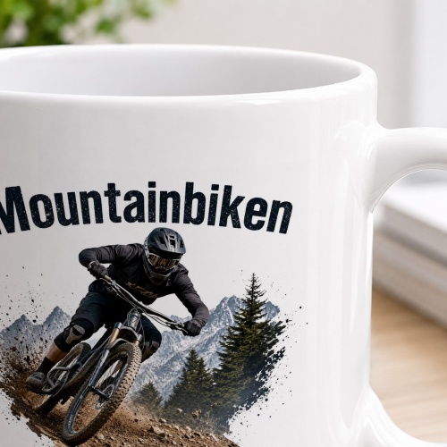 Tasse »Mountainbiken. Trail. Technik. Adrenalin.«