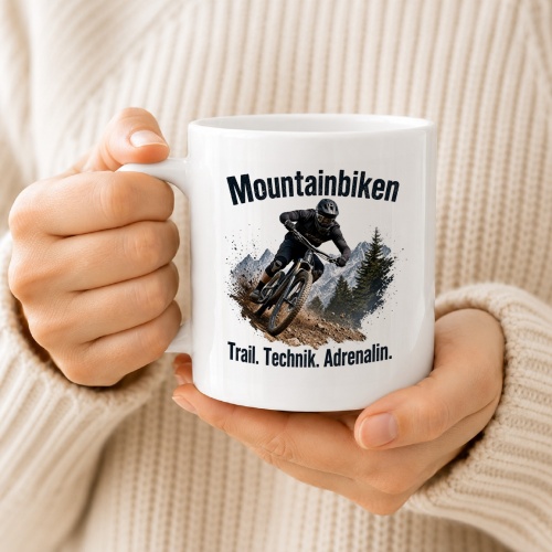 Tasse »Mountainbiken. Trail. Technik. Adrenalin.«