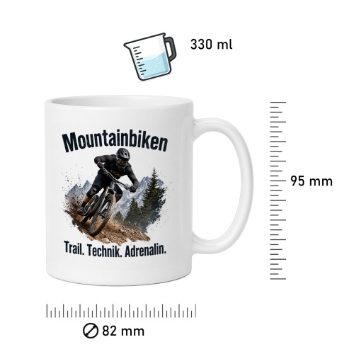 Tasse »Mountainbiken. Trail. Technik. Adrenalin.«