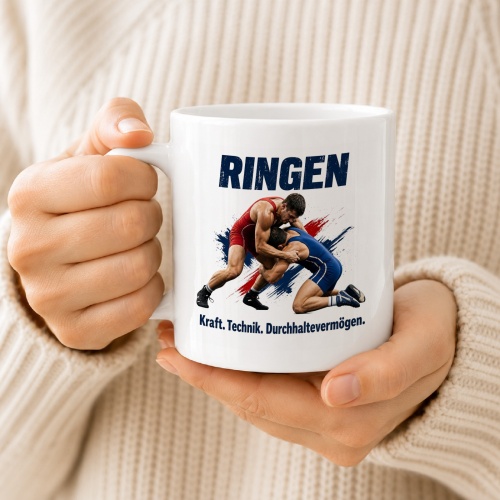 Tasse »Ringen – Kraft. Technik. Durchhaltevermögen.«
