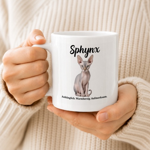 Tasse »Sphynx – Anhänglich. Warmherzig. Aufmerksam.«