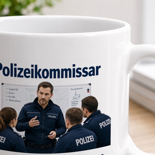 Tasse »Polizeikommissar – Entscheiden. Handeln. Verantwortung tragen.«