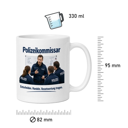 Tasse »Polizeikommissar – Entscheiden. Handeln. Verantwortung tragen.«