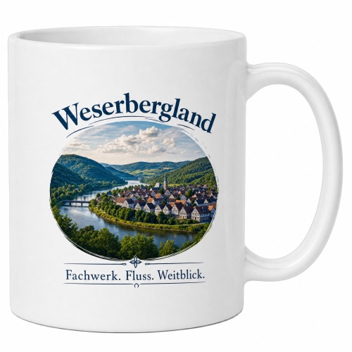 Tasse »Weserbergland – Fachwerk. Fluss....