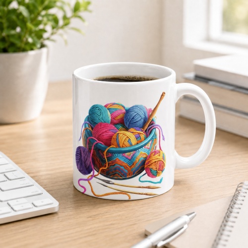 Tasse »Bunte Wollknäuel & Stricknadeln«