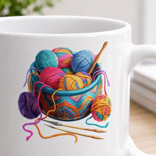 Tasse »Bunte Wollknäuel & Stricknadeln«