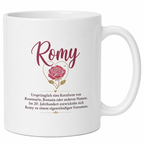 Tasse »Romy Namensdefinition & Rose«