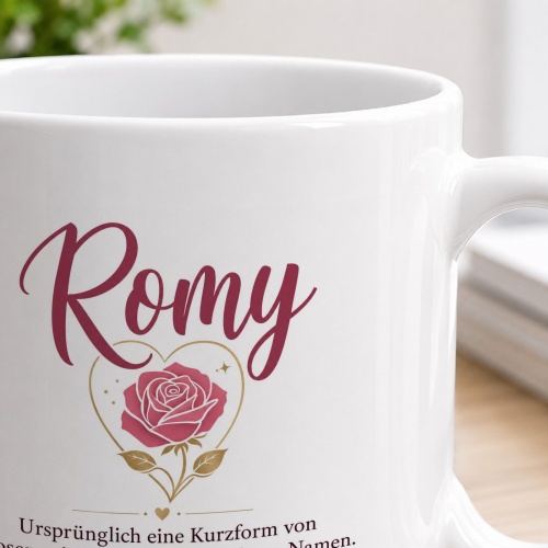 Tasse »Romy Namensdefinition & Rose«