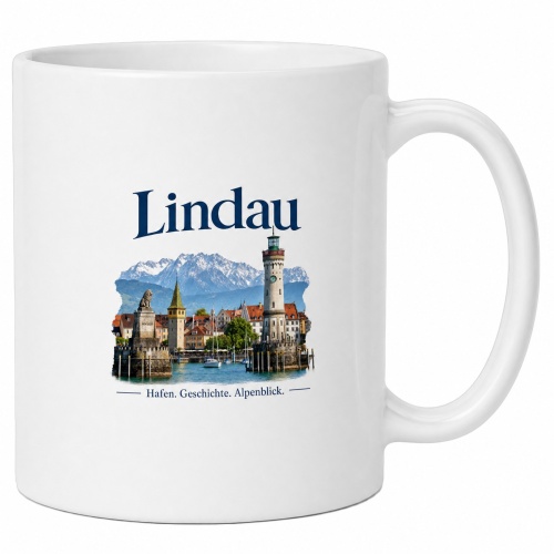Tasse »Lindau Hafen. Geschichte. Alpenblick.«