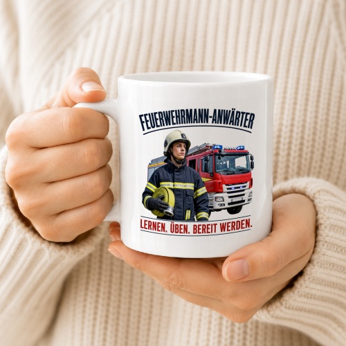 Tasse »Feuerwehrmann-Anwärter – Lernen. Üben. Bereit werden.«