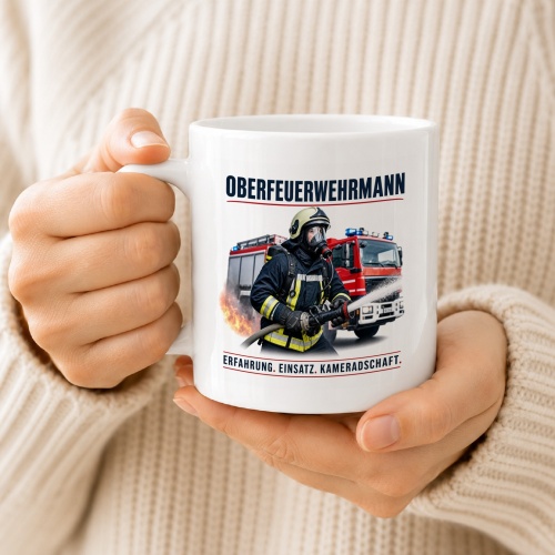 Tasse »Oberfeuerwehrmann – Erfahrung. Einsatz. Kameradschaft.«