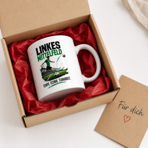 Tasse »Linkes Mittelfeld – Tempo. Technik. Teamarbeit.«