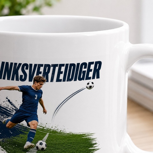 Tasse »Linksverteidiger. Tempo. Einsatz. Flankenlauf.«