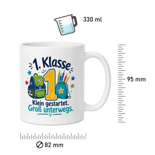 Tasse »1. Klasse – Klein gestartet. Groß unterwegs.«