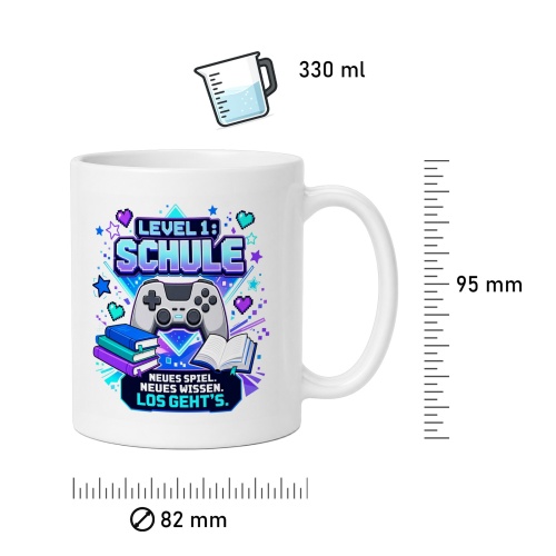 Tasse »Level 1: Schule – Neues Spiel. Neues Wissen.«