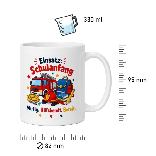 Tasse »Einsatz: Schulanfang – Mutig. Hilfsbereit. Bereit.«