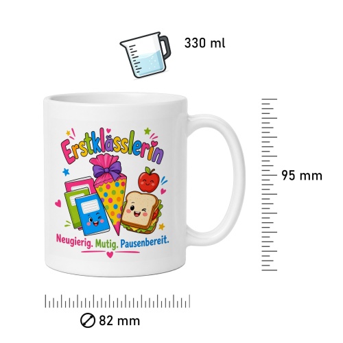 Tasse »Erstklässlerin – Neugierig. Mutig. Pausenbereit.«