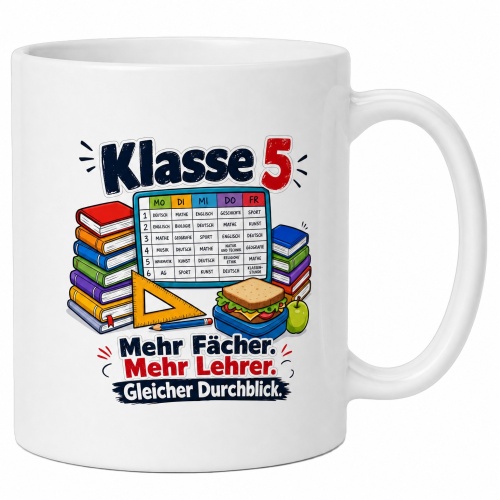 Tasse »Klasse 5 – Mehr Fächer. Mehr...