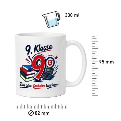 Tasse »9. Klasse – Ziele setzen. Dranbleiben. Weiterkommen.«