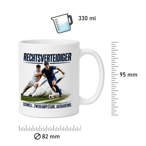 Tasse »Rechtsverteidiger – Schnell. Zweikampfstark. Ausdauernd.«