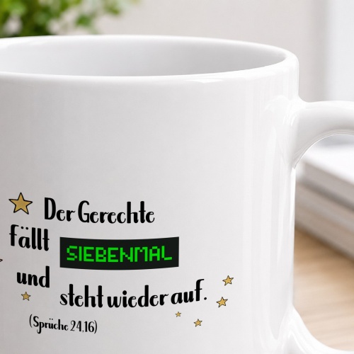 Tasse »Der Gerechte fällt siebenmal«