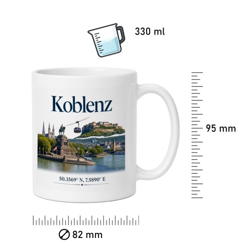 Tasse »Koblenz – Sehenswürdigkeiten & Koordinaten«