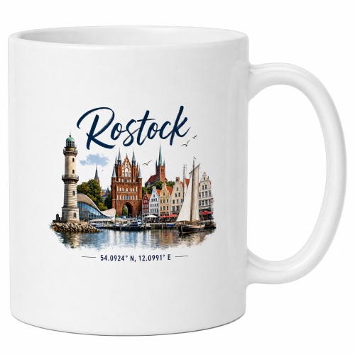 Tasse »Rostock Skyline & Koordinaten«