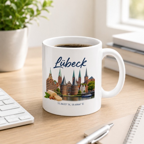 Tasse »Lübeck Skyline & Marzipan«