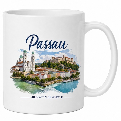 Tasse »Passau Stadtmotiv mit Koordinaten«