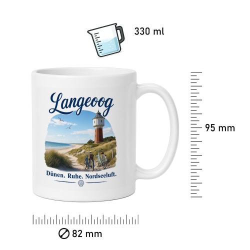 Tasse »Langeoog – Dünen. Ruhe. Nordseeluft.«