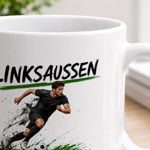 Tasse »Linksaussen – Tempo. Dribbling. Torgefahr.«