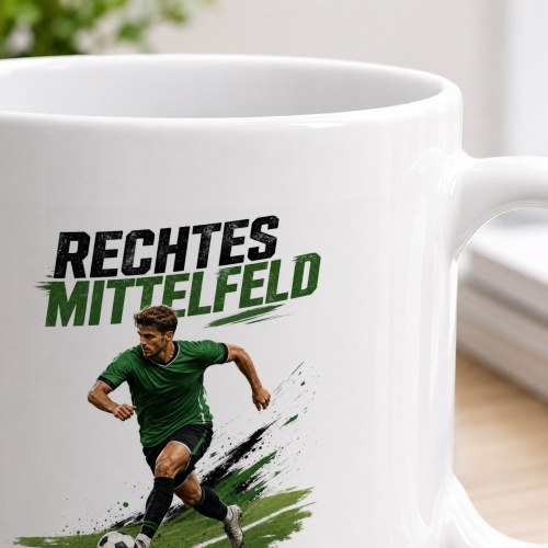 Tasse »Rechtes Mittelfeld – Schnelligkeit. Flanken. Einsatz.«