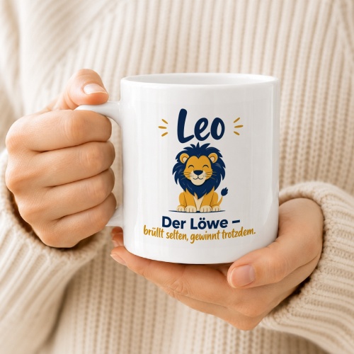 Tasse »Leo – Der Löwe – brüllt selten, gewinnt trotzdem«