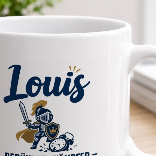 Tasse »Louis – Berühmter Kämpfer, besiegt jeden Wecker«