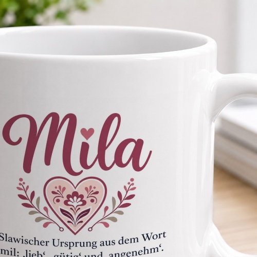 Tasse »Mila – Herzlichkeit & Freundlichkeit«