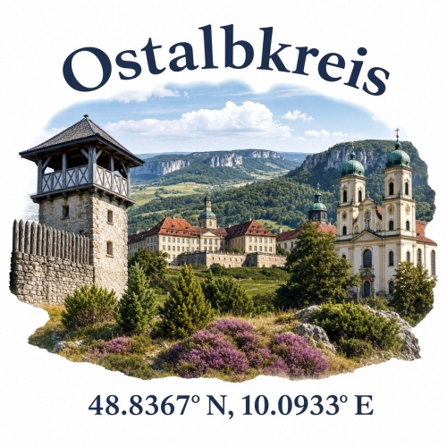 Tasse »Ostalbkreis – Wahrzeichen & Koordinaten«