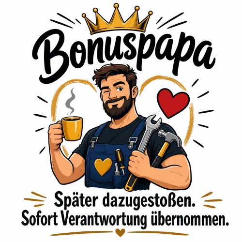 Tasse »Bonus­papa: Später dazugestoßen«