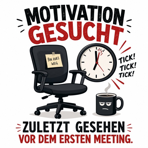 Tasse »Motivation gesucht. Zuletzt gesehen vor dem ersten Meeting.«
