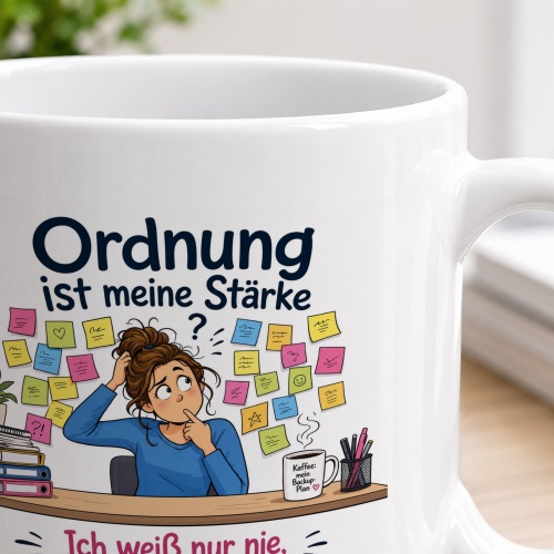 Tasse »Ordnung ist meine Stärke. Ich weiß nur nie, wo sie liegt«