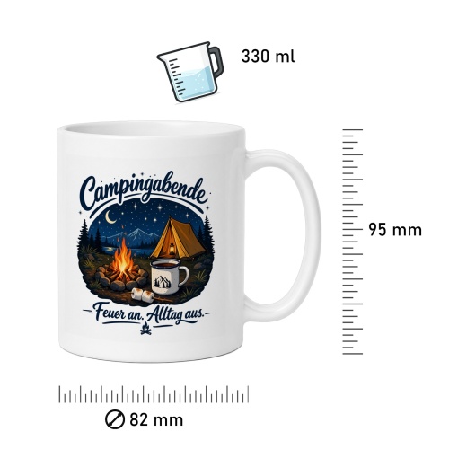 Tasse »Campingabende – Feuer an. Alltag aus.«