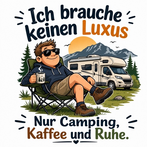 Tasse »Ich brauche keinen Luxus. Nur Camping, Kaffee und Ruhe.«