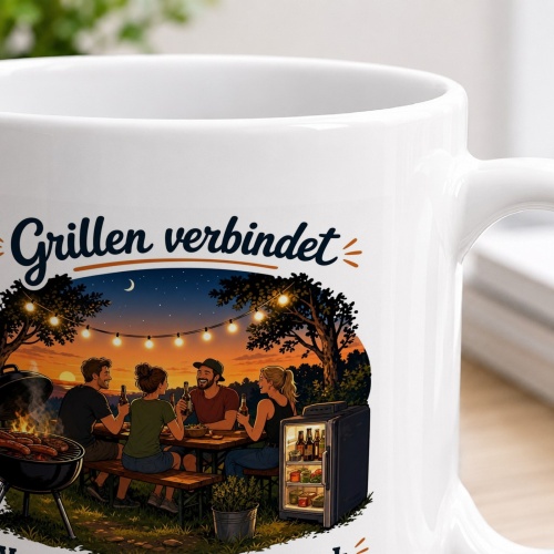 Tasse »Grillen verbindet – Vor allem mit dem Kühlschrank«