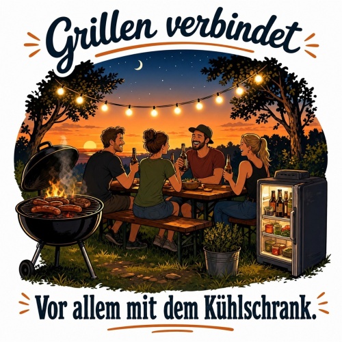 Tasse »Grillen verbindet – Vor allem mit dem Kühlschrank«