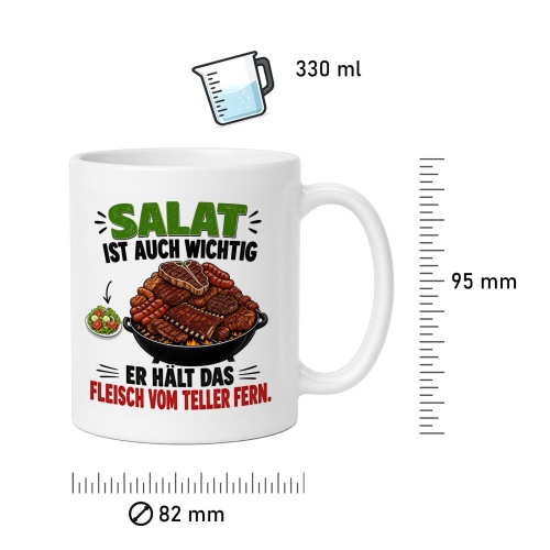 Tasse »Salat ist auch wichtig. Er hält das Fleisch vom Teller fern.«