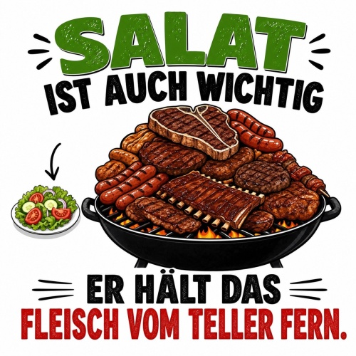 Tasse »Salat ist auch wichtig. Er hält das Fleisch vom Teller fern.«