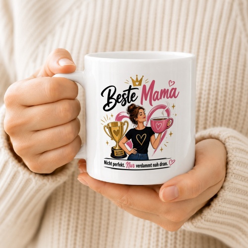 Tasse »Beste Mama – Nicht perfekt. Nur verdammt nah dran.«