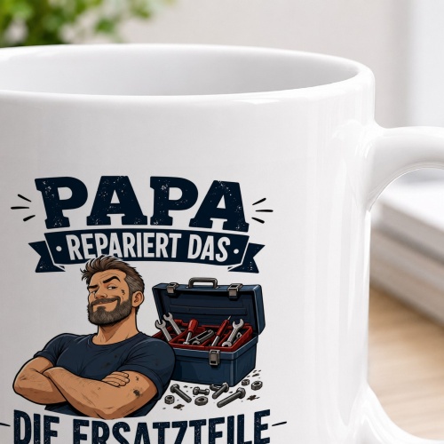 Tasse »Papa repariert das – Die Ersatzteile ...«