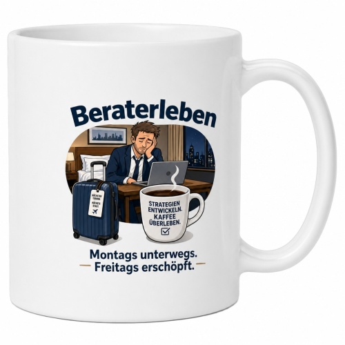 Tasse »Beraterleben – Montags unterwegs,...