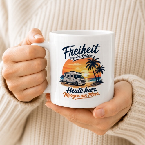Tasse »Freiheit auf vier Rädern – Heute hier. Morgen am Meer.«